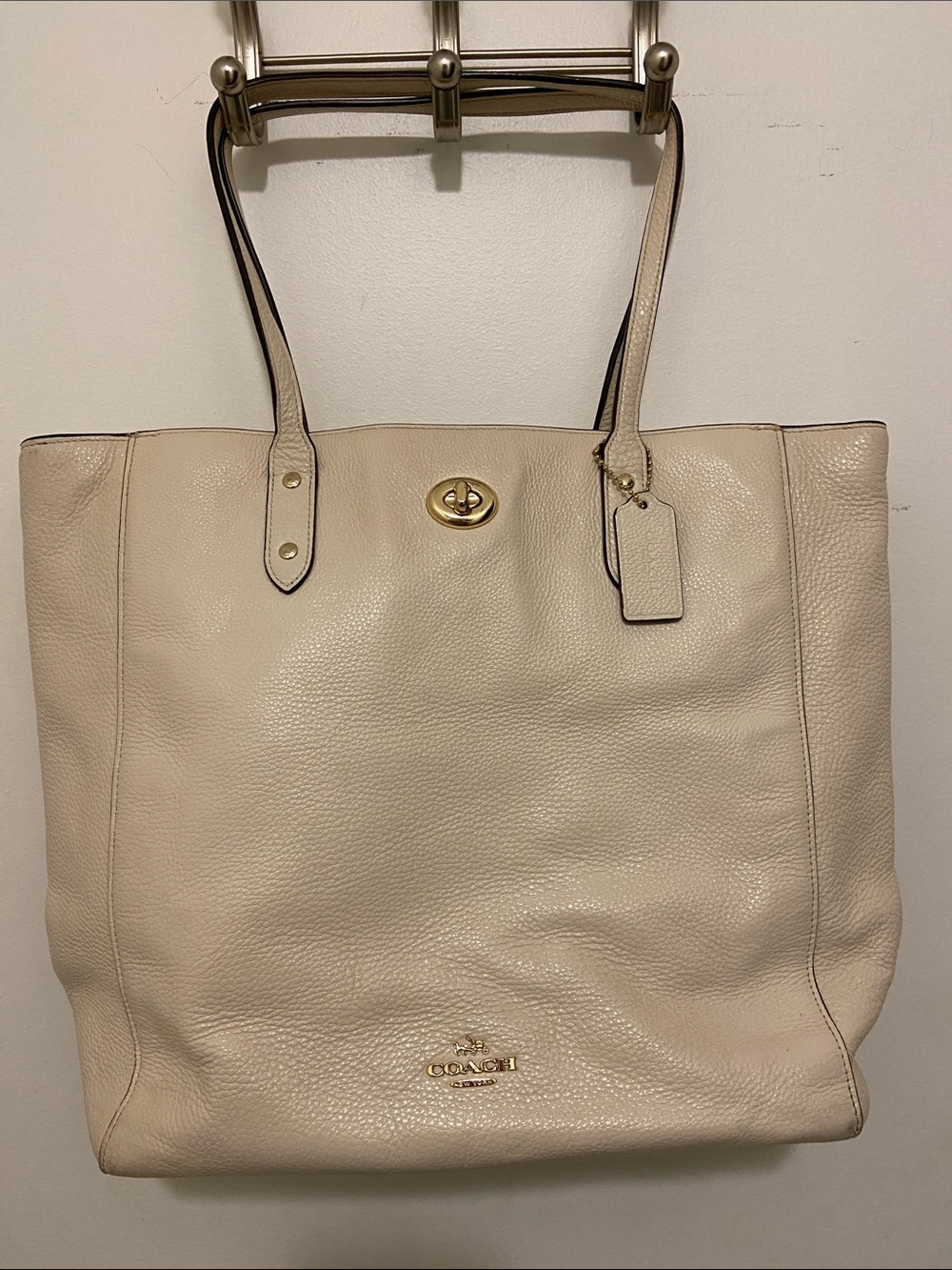 Coach Town Tote Cream Pebbled Leather Gold Hardware